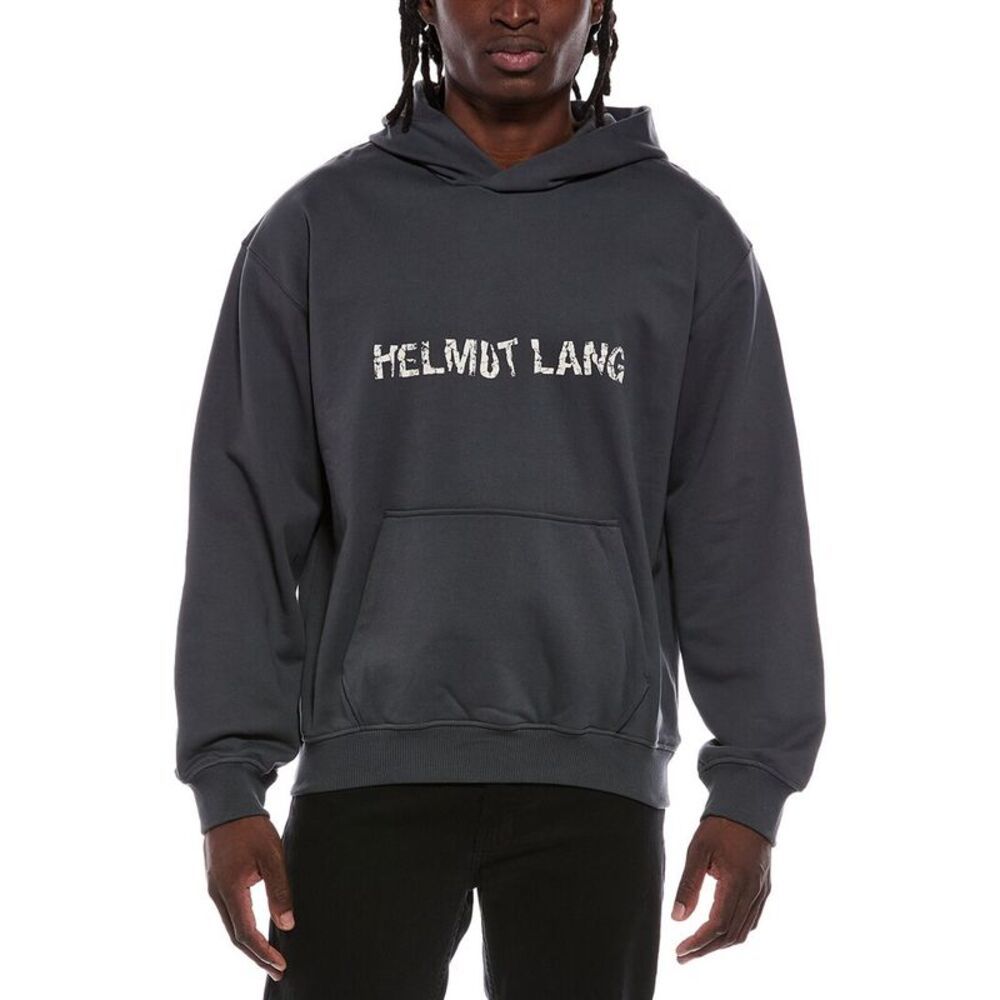 Helmut Lang Mens  Crumpled Logo Hoodie, Blue